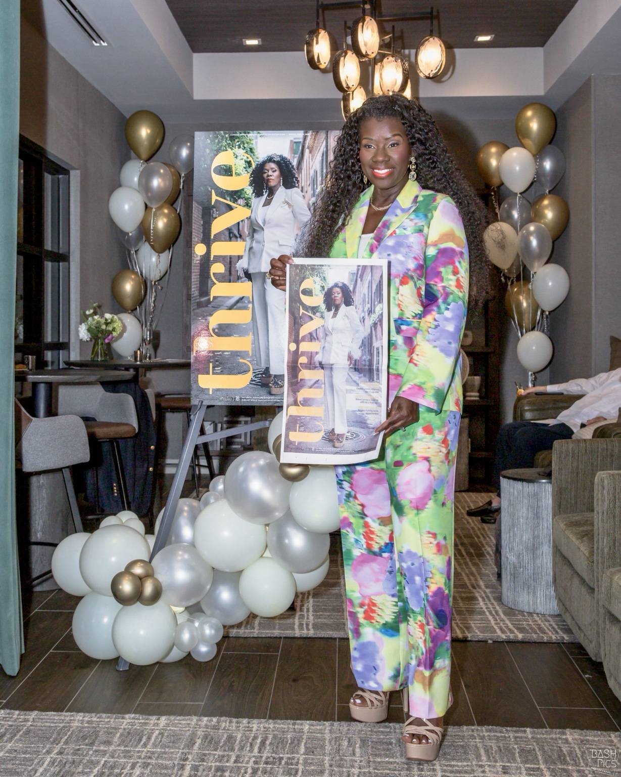 Cynthia celebrating her Boston Globe Thrive cover